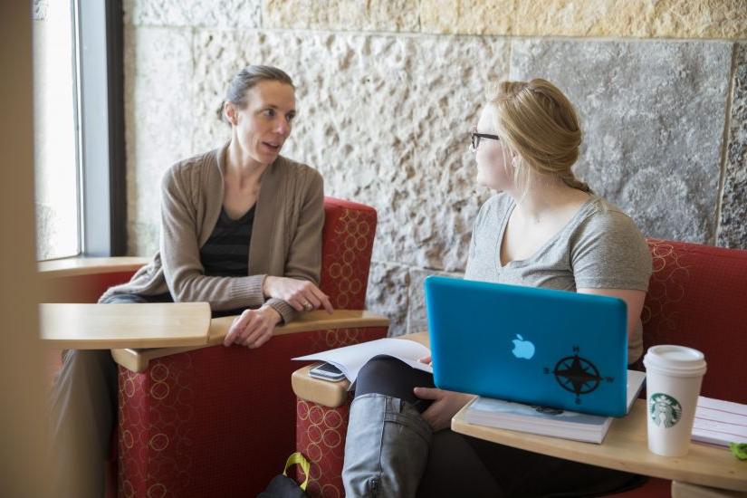 Professor Tracy Gartner meets with a student.